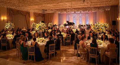 Guests seated at round tables during the annual charity gala